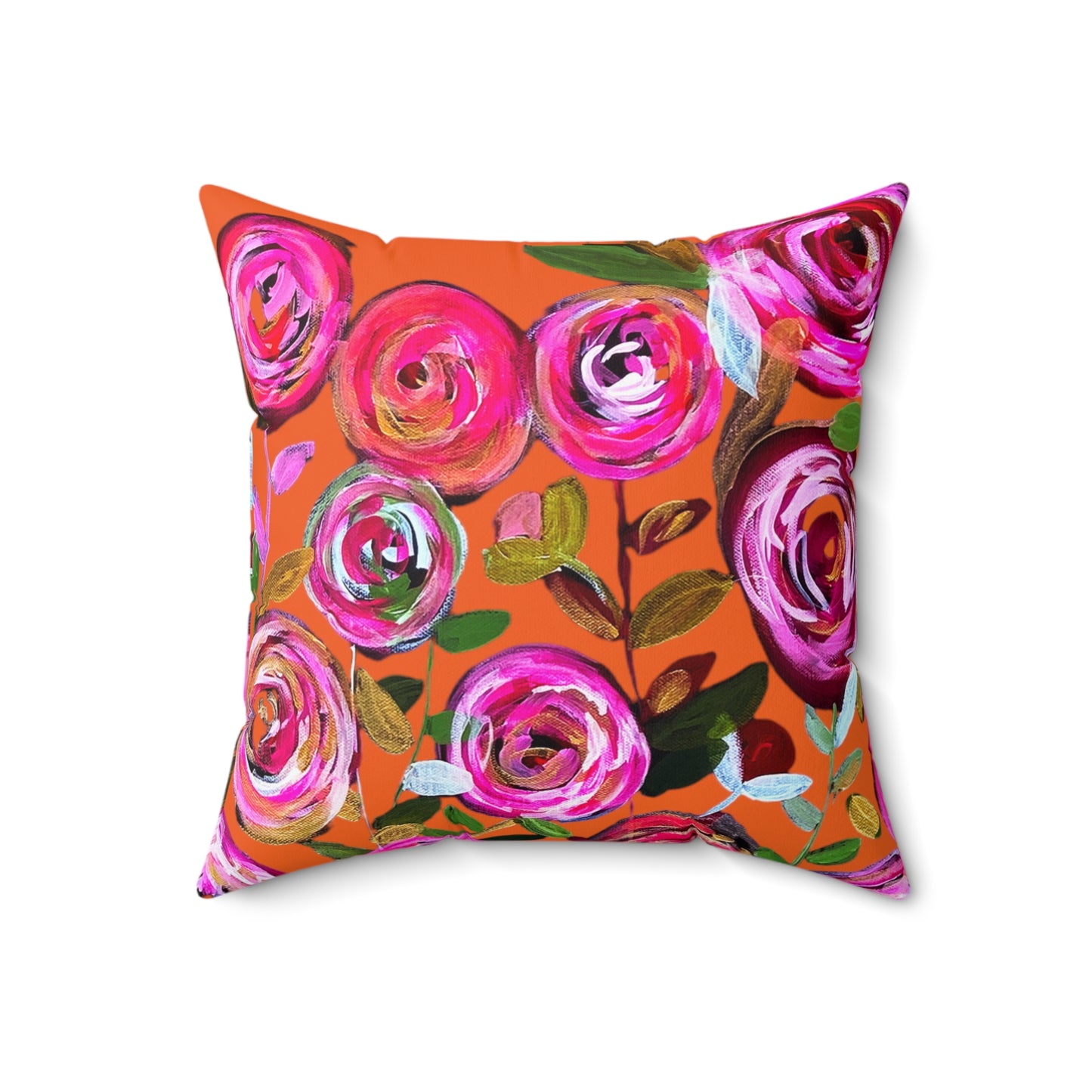 Midnight Blossoms Orange Throw Pillow