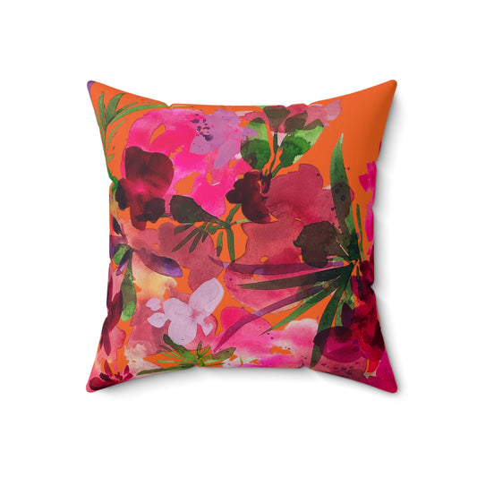 floral home decor flower orange throw toss pillow artisan watercolor