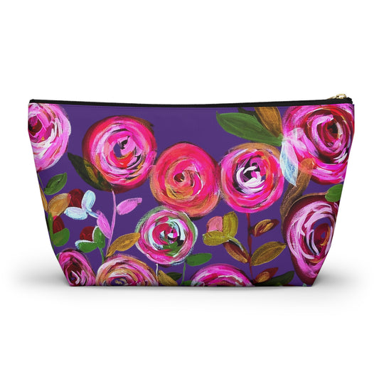 cute purple travel pouch bag whimsical floral makeup cosmetics pencil case teen gift sister friend birthday