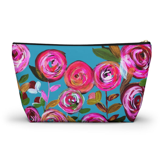  cute flower pink turquoise cosmetic travel accessory bag boho teen mom gift