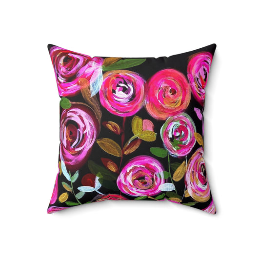 Midnight Blossoms Black Throw Pillow