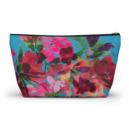 turquoise blue travel accessory bag pouch watercolor floral flower gift for mom sister graduation