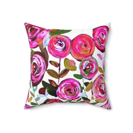 Midnight Blossoms White Throw Pillow
