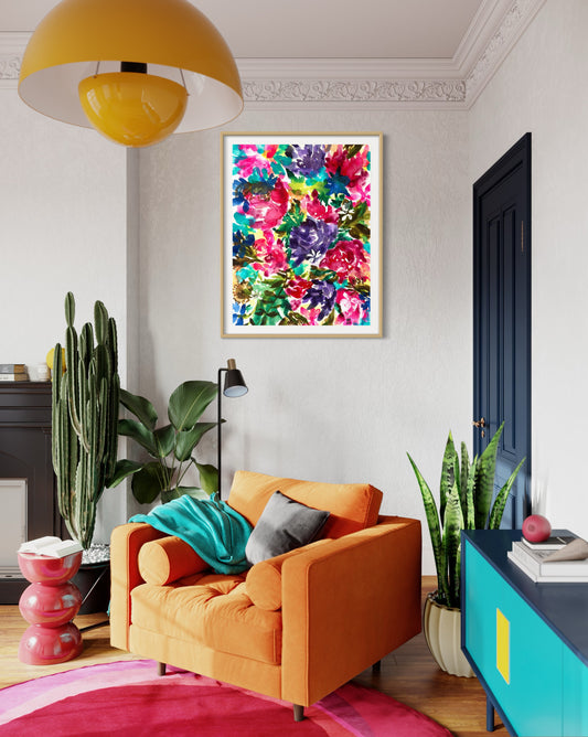 abstract floral flower art print unique colorful bright wall home decor 