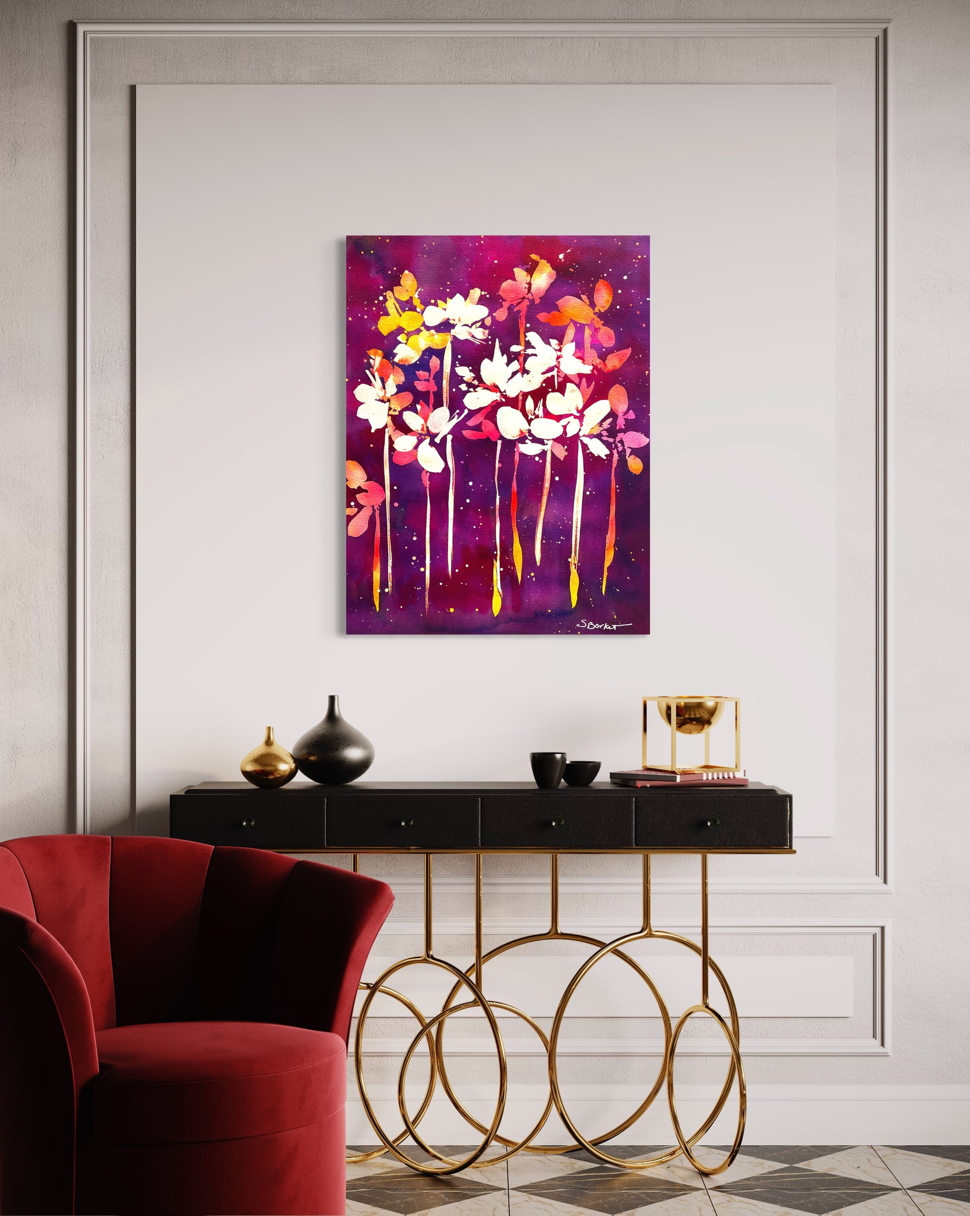 watercolor floral floral art abstract purple home wall decor unique canvas art print 