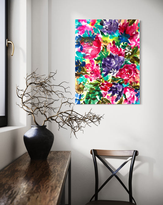 abstract flower floral watercolor art gift canvas print bright colorful unique home decor gift housewarming 