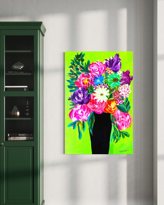 abstract flower wall art decor whimsical colorful