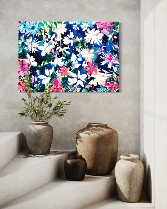 blue watercolor flower floral art print wall decor independent artist pink white 