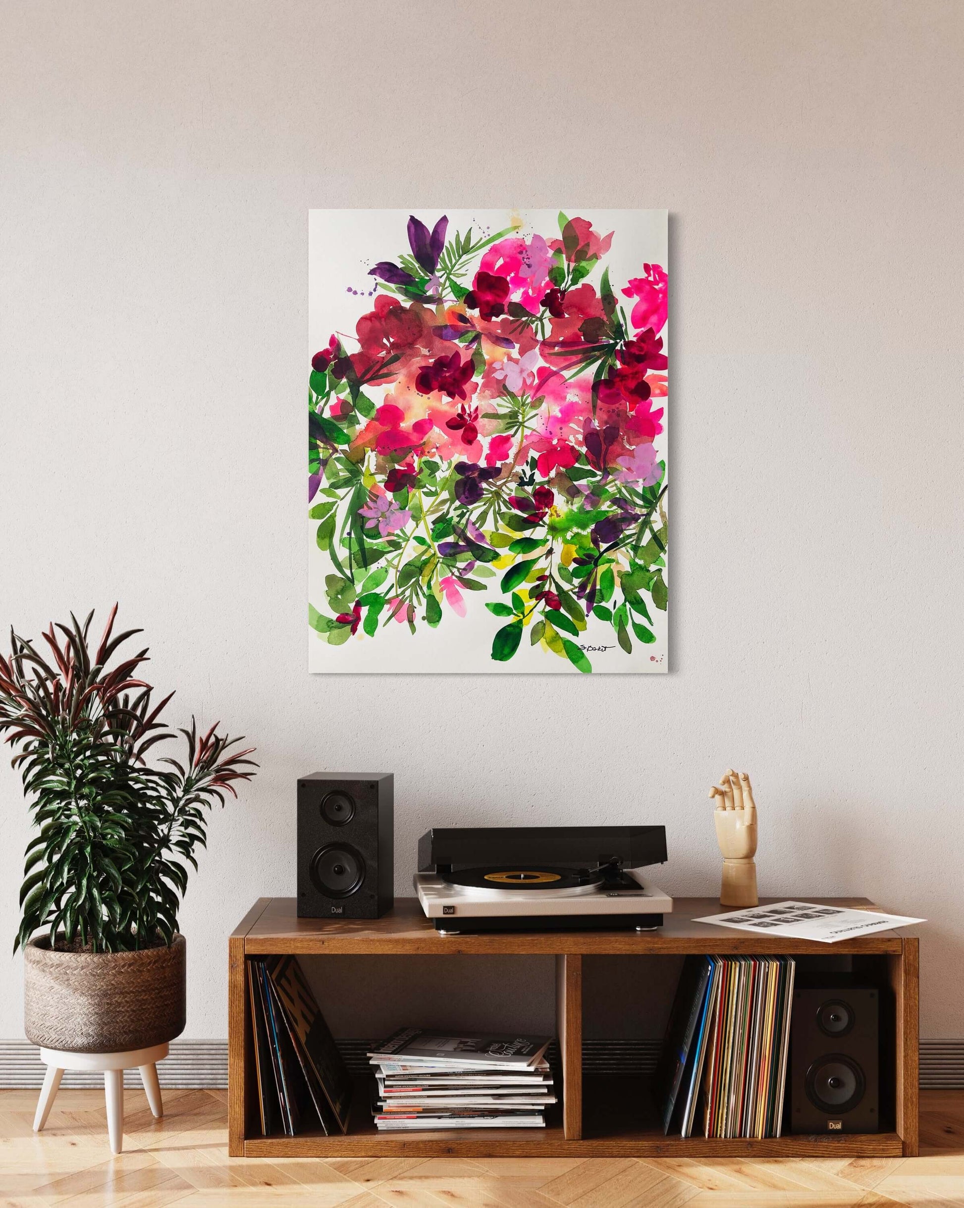 pink abstract flower floral wall art canvas cool home decor housewarming gift flower lover gardener 