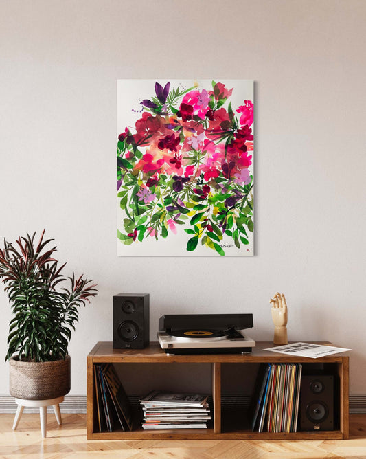 pink abstract flower floral wall art canvas cool home decor housewarming gift flower lover gardener 