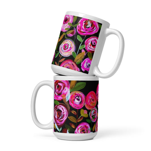 flower floral coffee tea mug black pink cute girly mothers day birthday friend sister