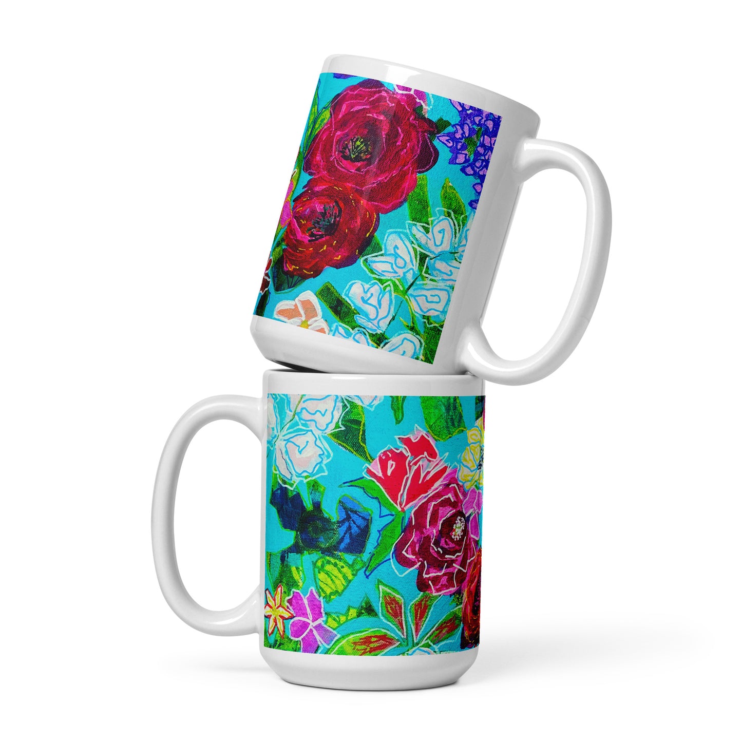 Bora Bora Flora White Glossy Mug