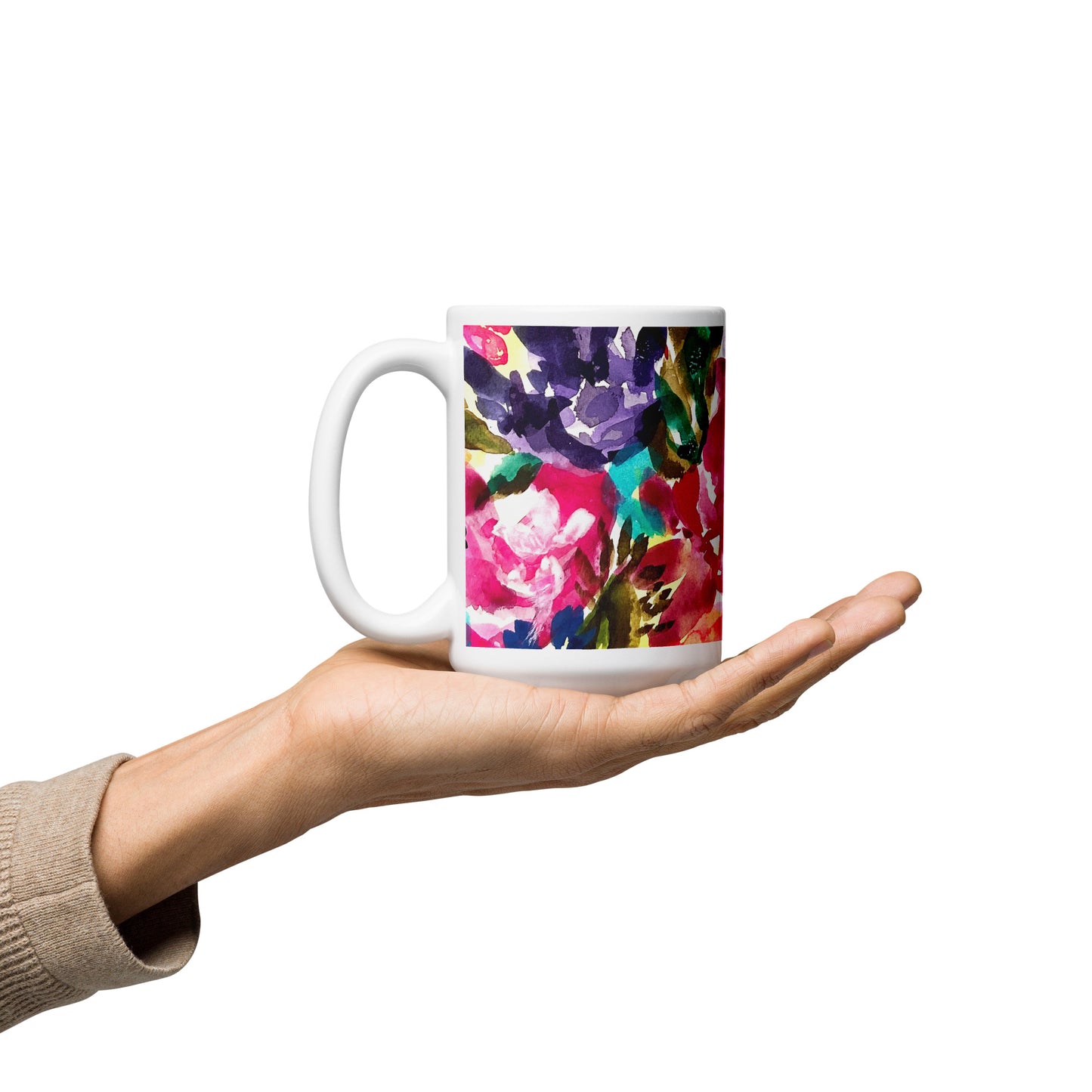 Floral Fusion White Glossy Mug