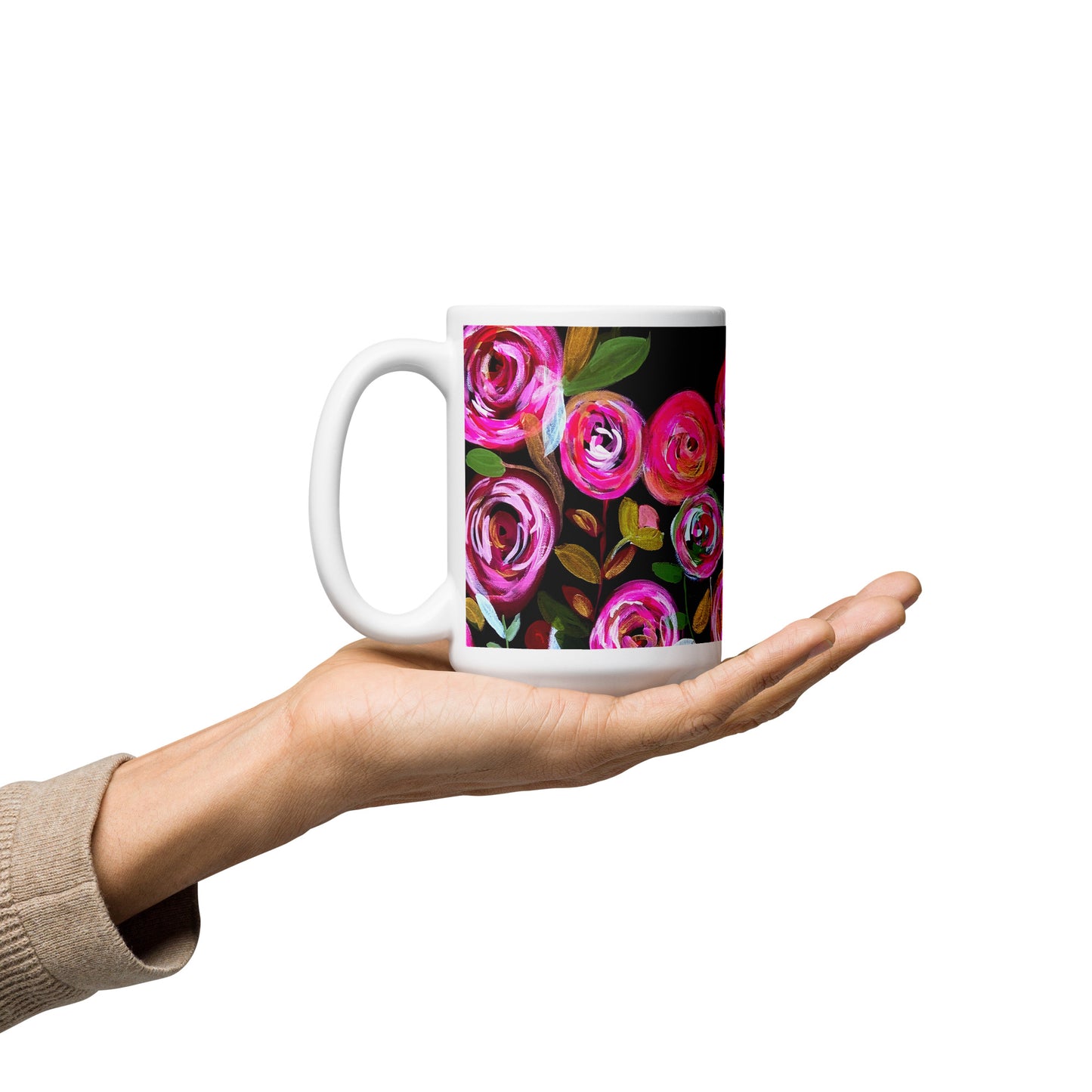 Midnight Blossoms White Glossy Mug