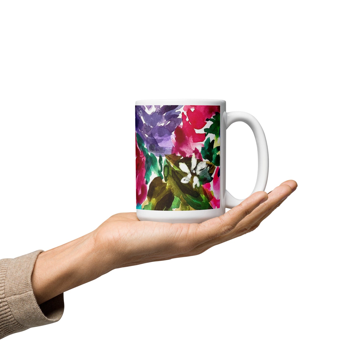 Floral Fusion White Glossy Mug