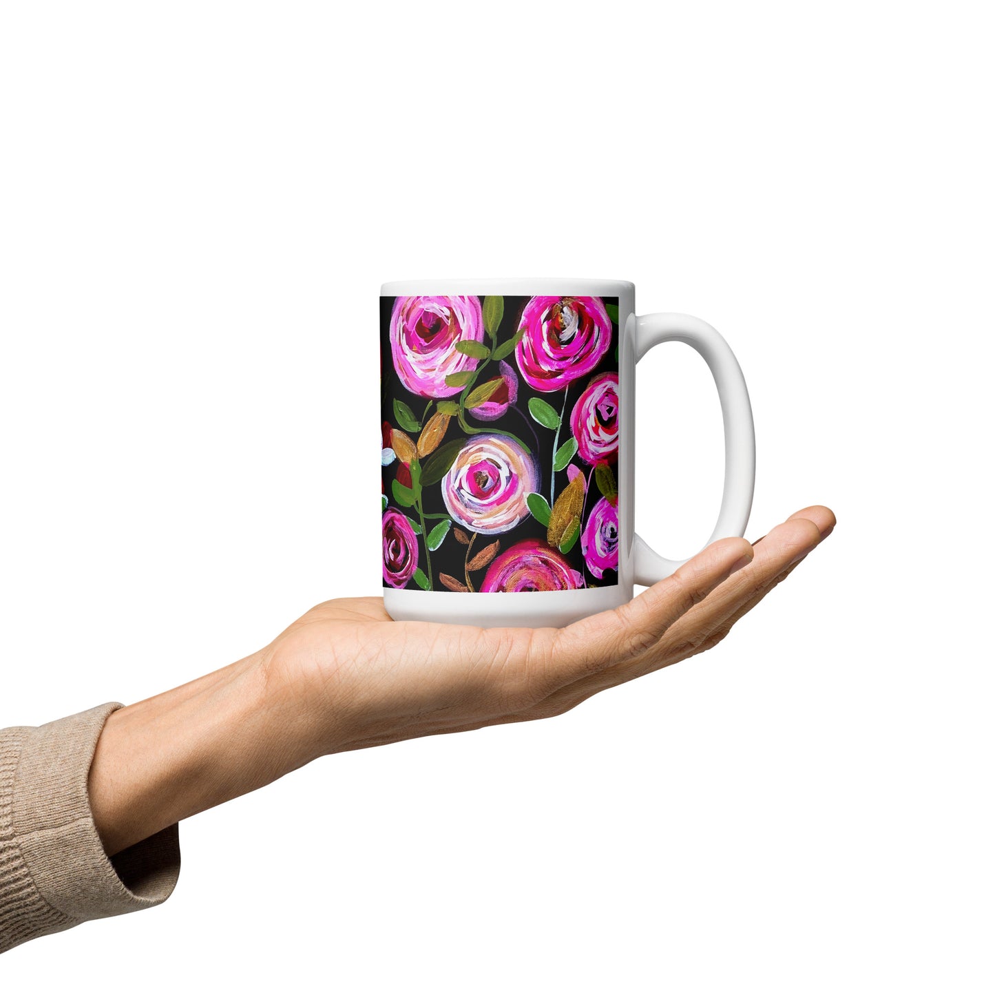 Midnight Blossoms White Glossy Mug