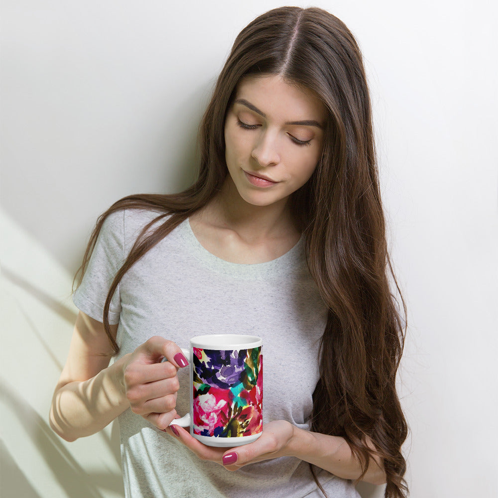 Floral Fusion White Glossy Mug